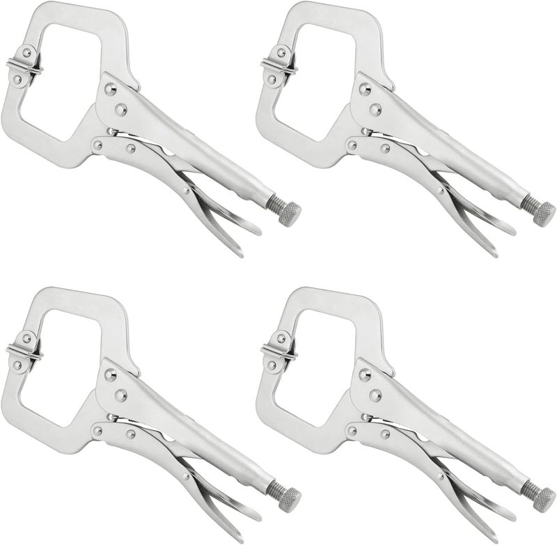 GENHAKON 4 Pack 11 Inch C Clamp Locking Pliers,Locking C Clamp, Adjustable Nickel Plated C Pliers For Wood Working, Welding, Electrician Maintenance and more, by - Image 1